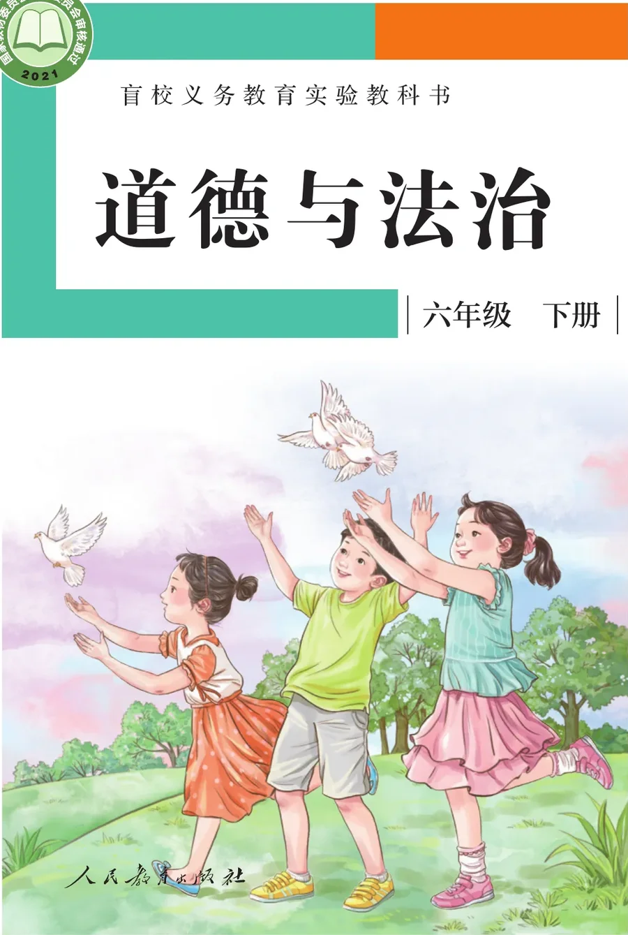 盲校义务教育实验教科书 道德与法治 六年级 下册（供低视力学生使用） 封面